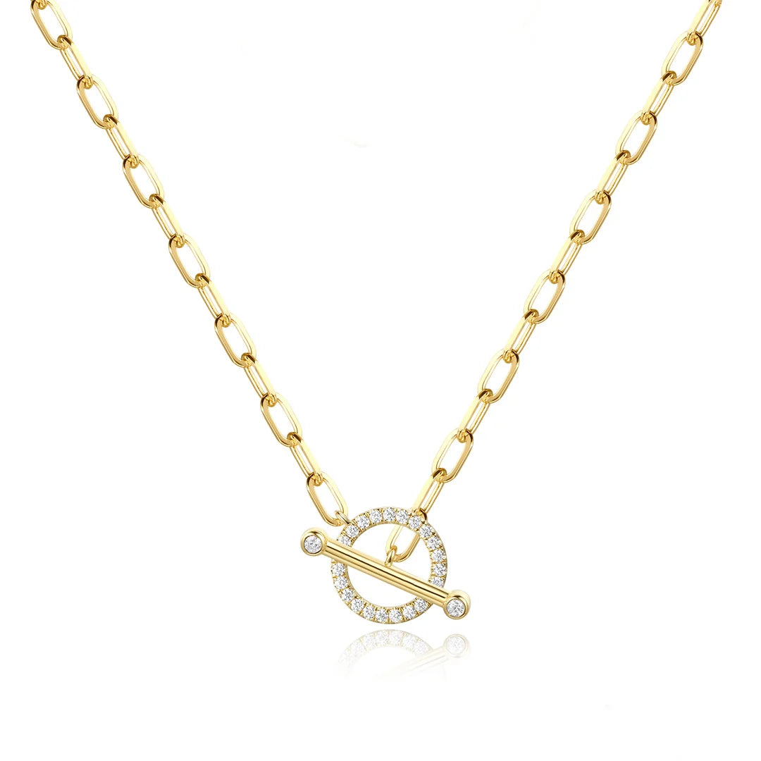 Diamond Toggle Paperclip Chain Necklace in 14K Yellow Gold