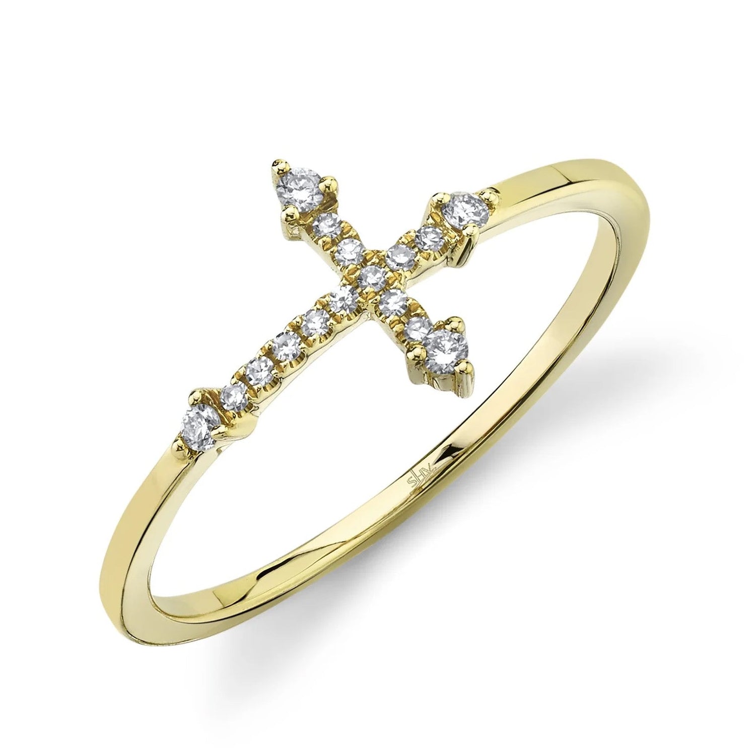 Diamond Cross Ring in 14K Yellow Gold, Size 7