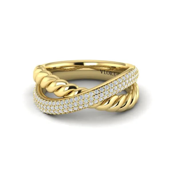 Bravela Diamond Rope Crossover Band in 14K Yellow Gold, Size 6.5