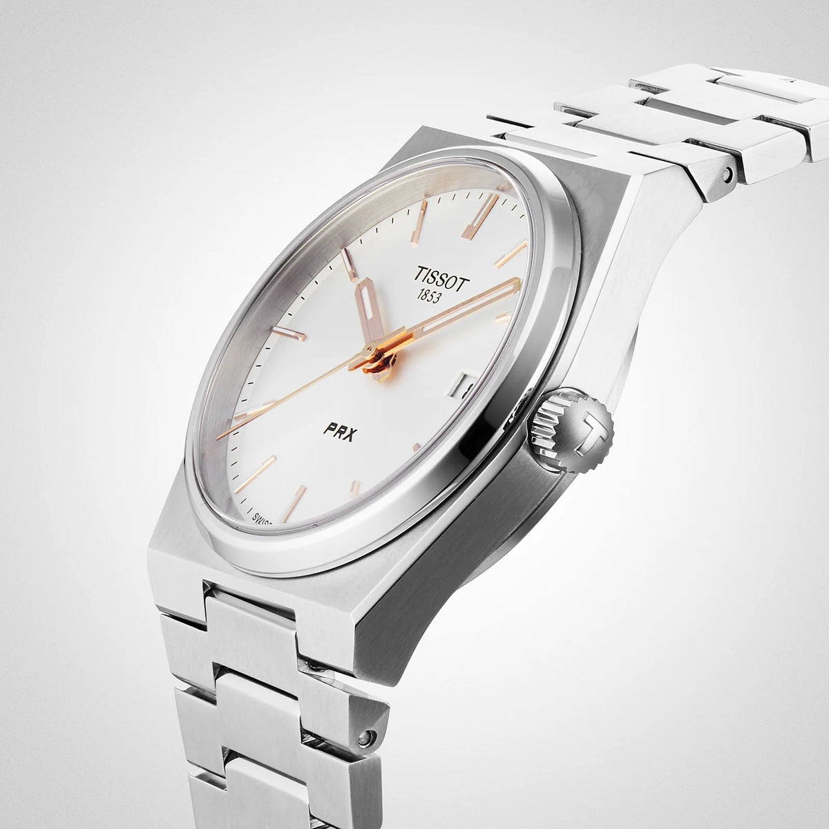 Tissot PRX Silver Dial & Rose Stick Watch T1372101103100