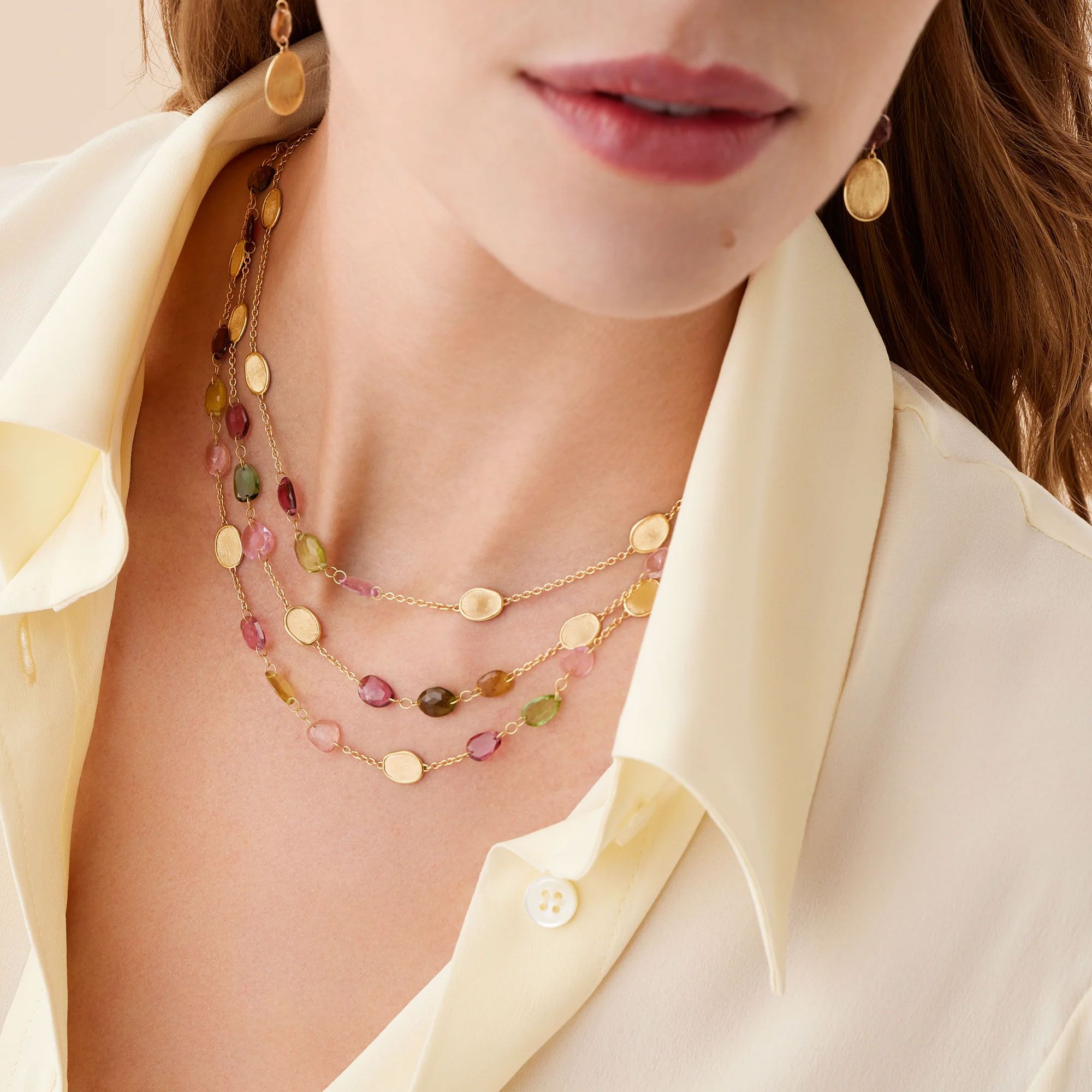 Marco Bicego Lunaria Multi Tourmaline Necklace in 18K Yellow Gold