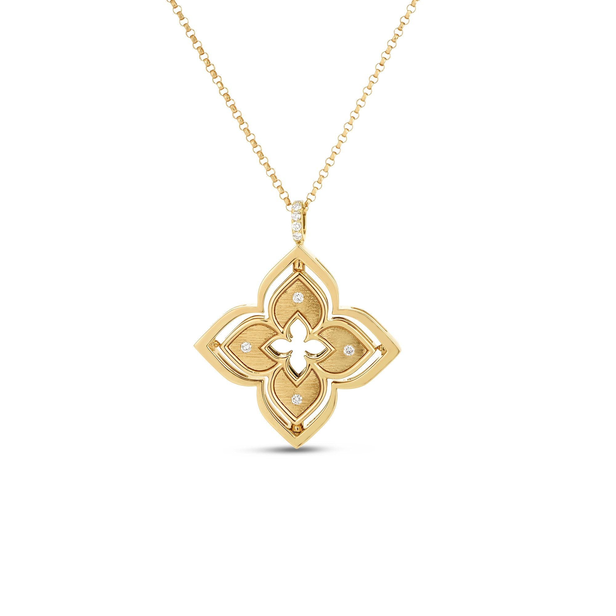 Roberto Coin Malachite Venetian Princess Pirouette Flower Necklace in 18K Yellow Gold, 17" Length