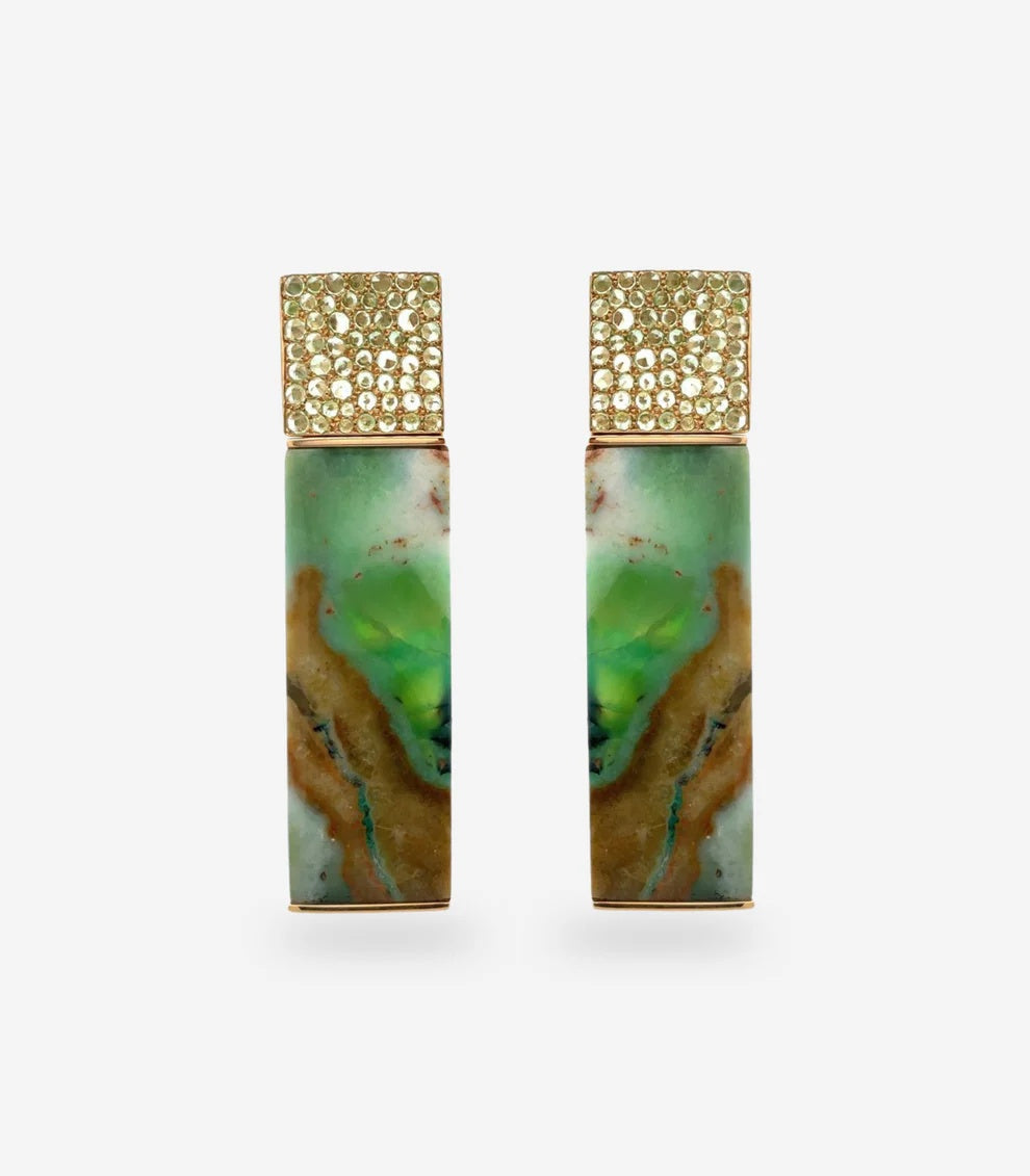 Arunashi Opalwood & Tsavorite Earrings in 18K Yellow Gold
