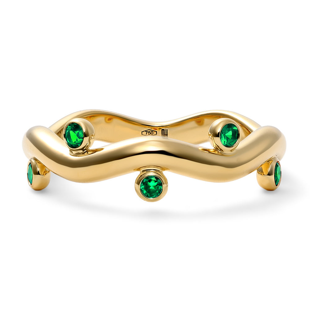 Mark Henry Emerald Riva Wavy Ring in 18K Yellow Gold, Size 7