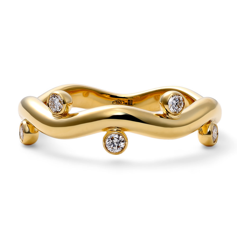 Mark Henry Diamond Riva Wavy Ring in 18K Yellow Gold, Size 7