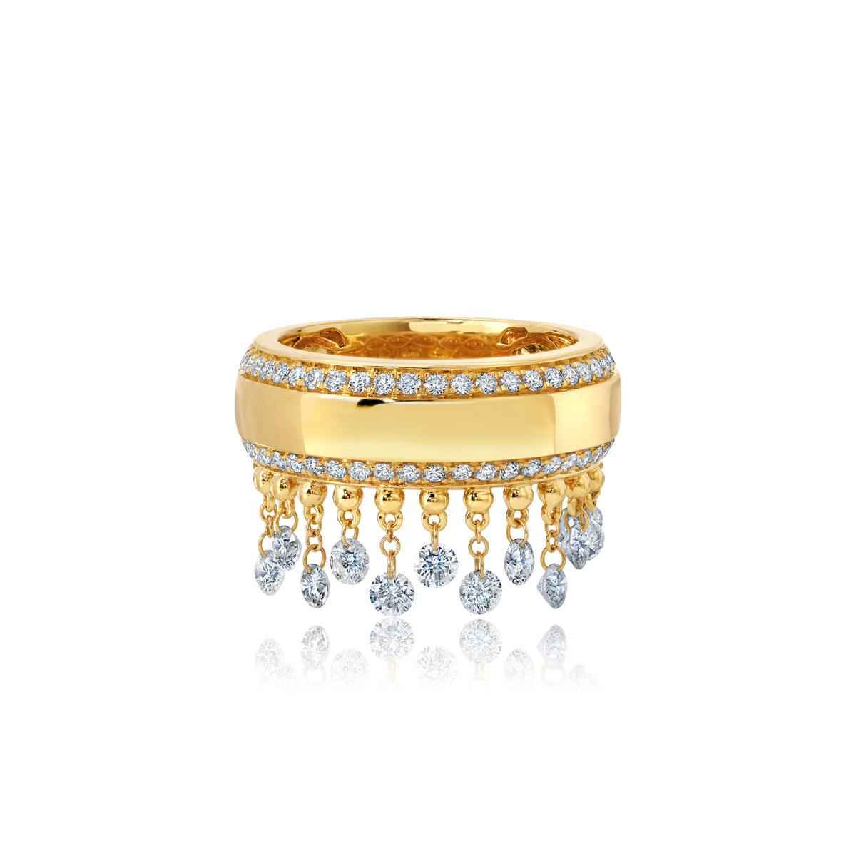 Graziela Floating Diamond Cigar Band Ring in 18K Yellow Gold, Size 7