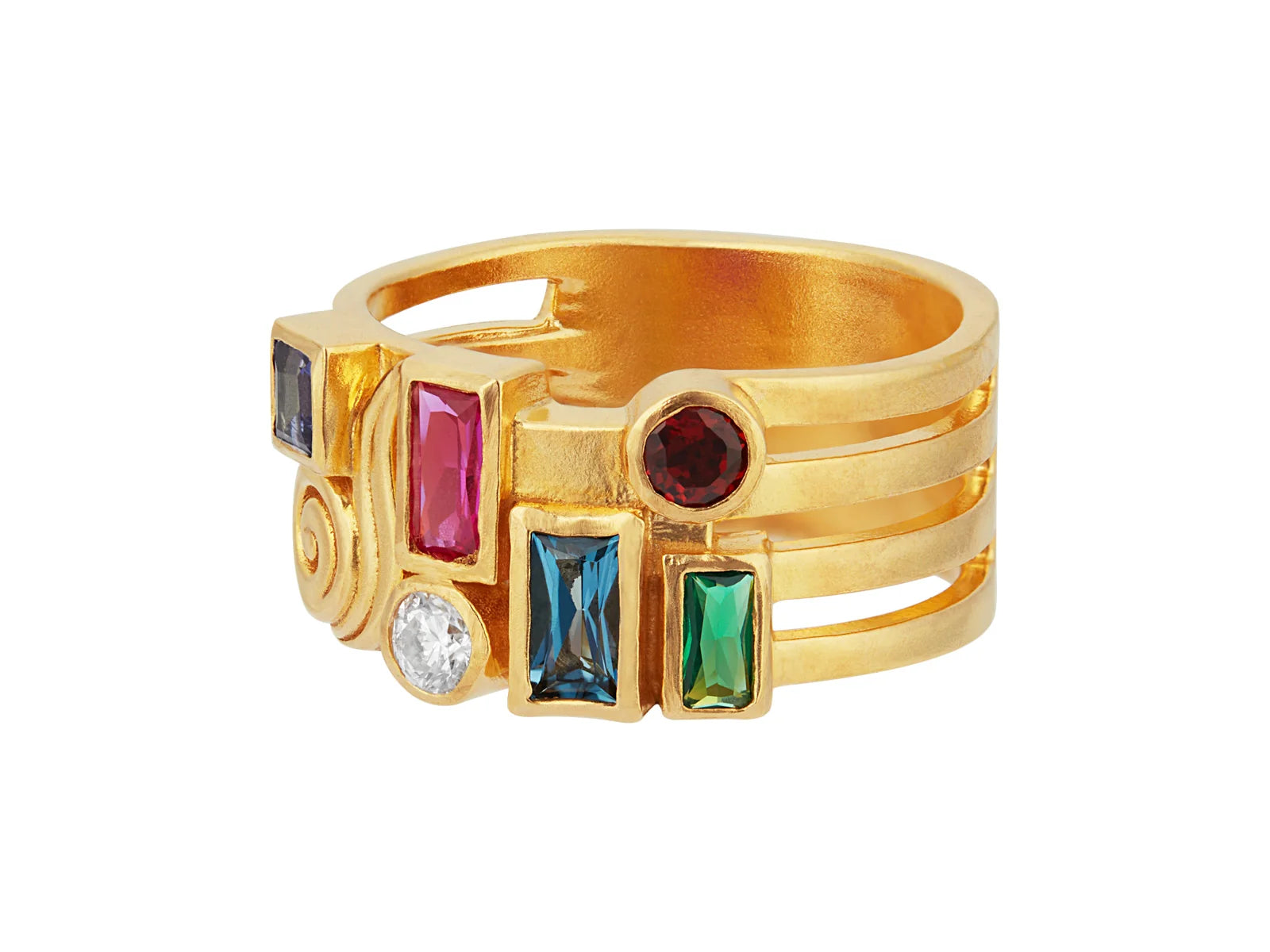 Gurhan Embrace Mixed Stone Ring in 22K Yellow Gold, Size 6.5