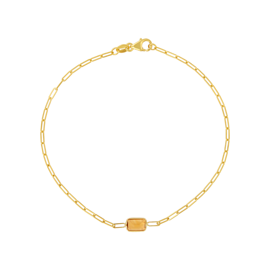 Citrine Paperclip Chain Bracelet in 14K Yellow Gold
