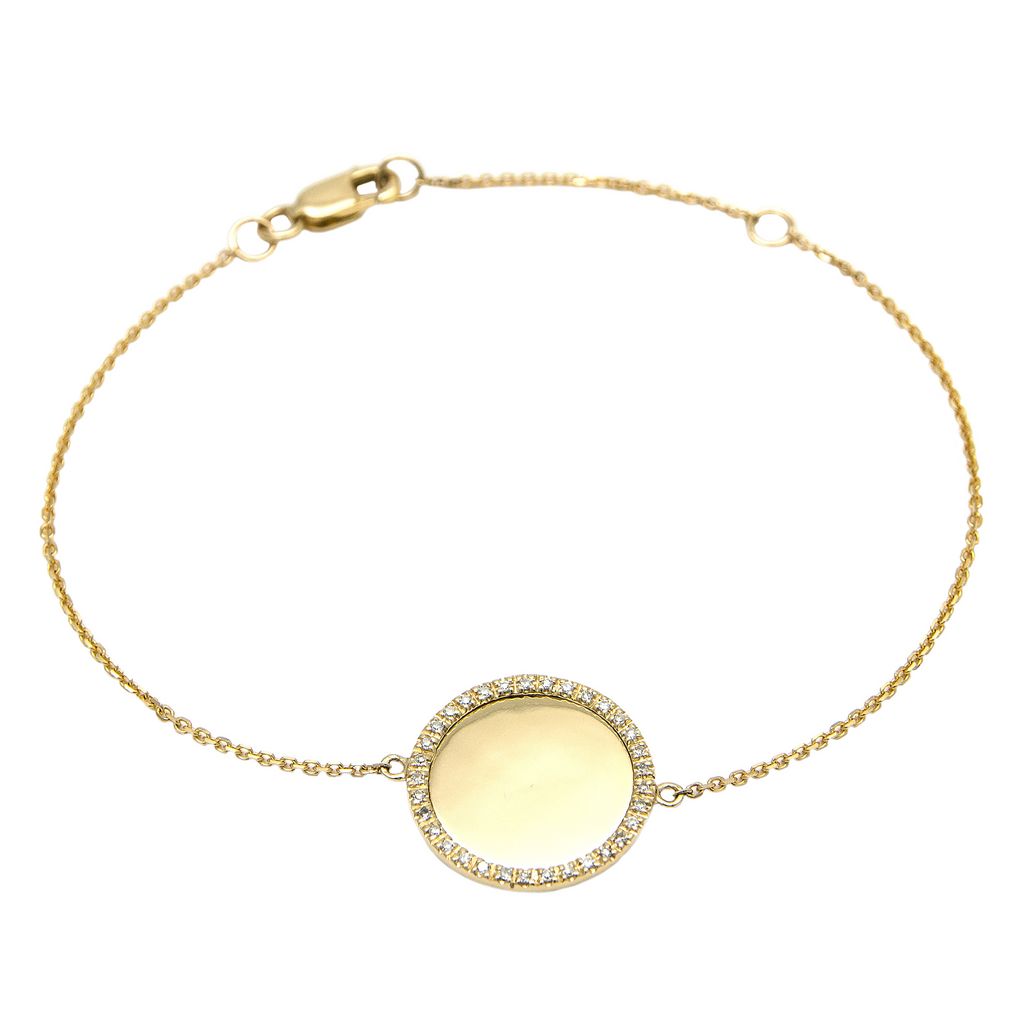 Round Disc Bracelet with Diamond Edge in 14K Yellow Gold