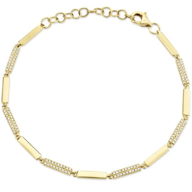 Pave Diamond Polished Link Bracelet in 14K Yellow Gold