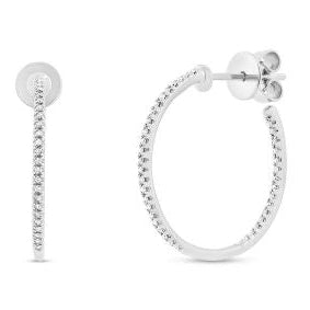 Pave Diamond Inside Outside Oval Hoop Earrings in 14K White Gold
