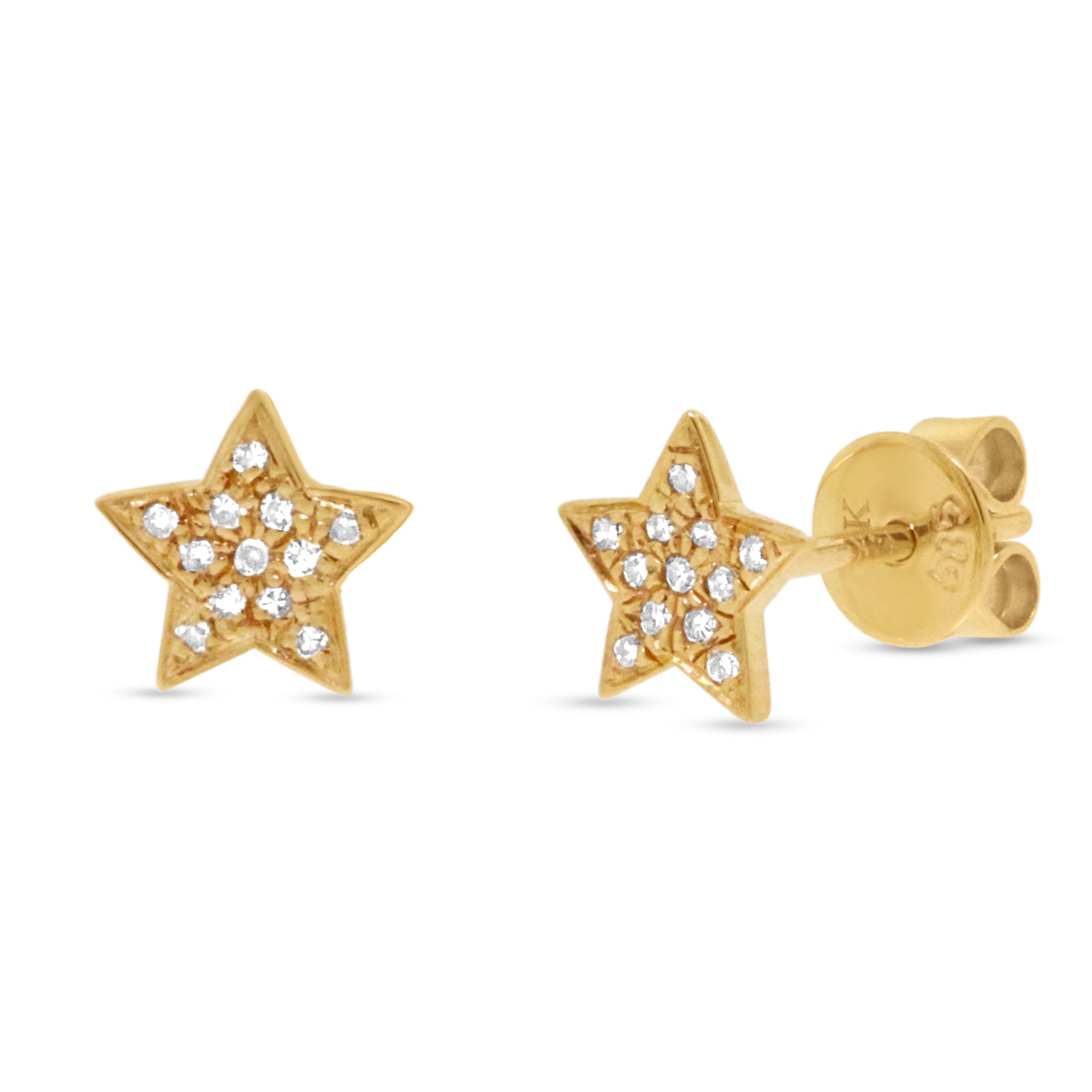 Pave Diamond Star Stud Earrings in 14K Yellow Gold