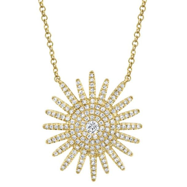 Diamond Sunburst Station Necklace in 14K Yellow Gold