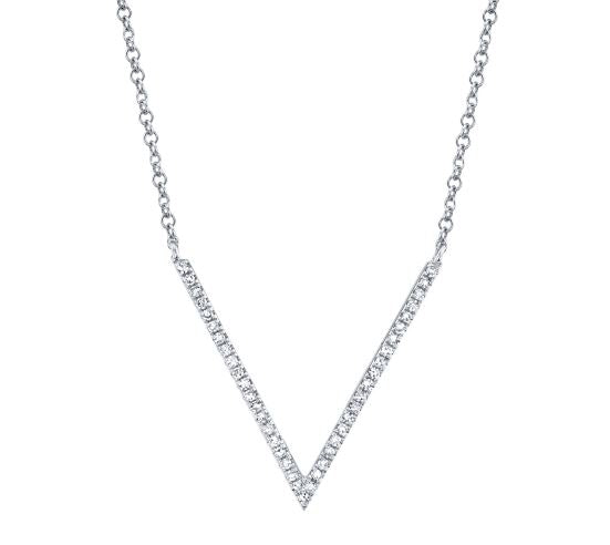 V Diamond Pendant Necklace in 14K White Gold
