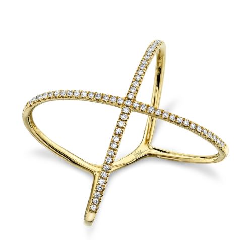 Diamond X Ring in 14K Yellow Gold, Size 6