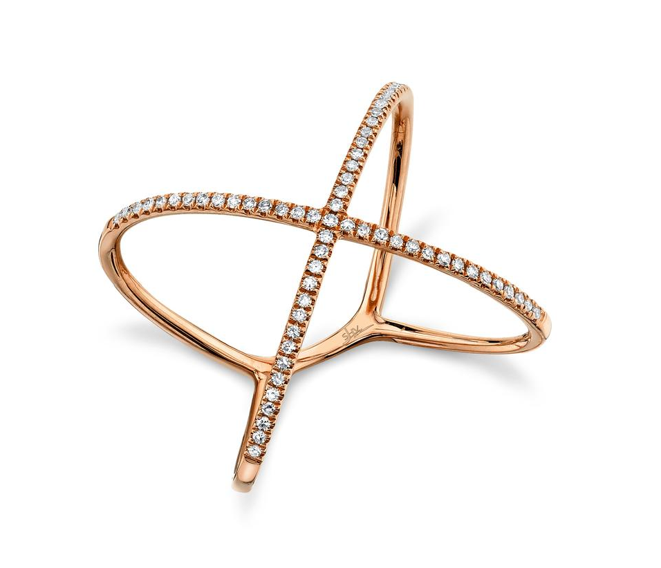 Diamond X Ring in 14K Rose Gold, Size 8