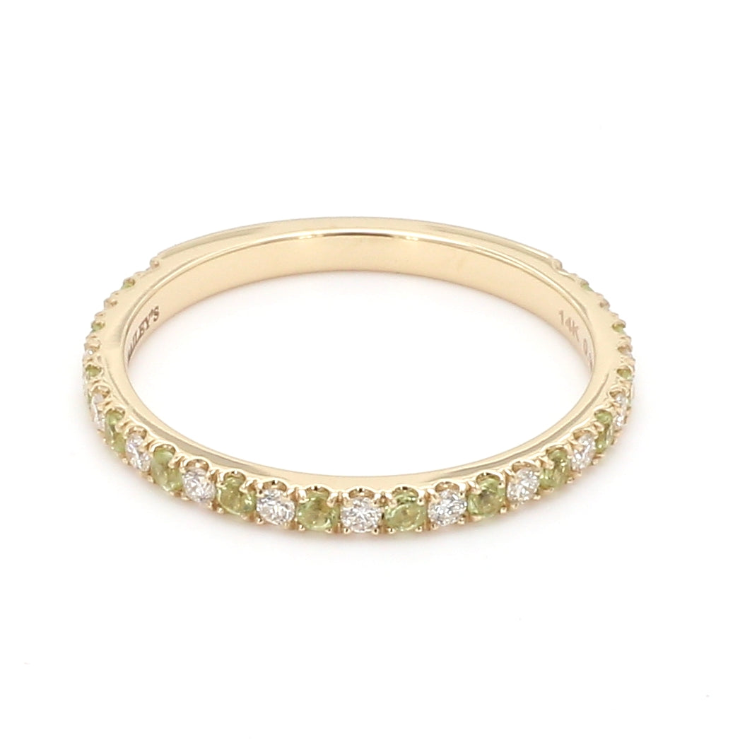 Alternating Peridot Diamond Ring 14K Yellow Gold, Size 6.5