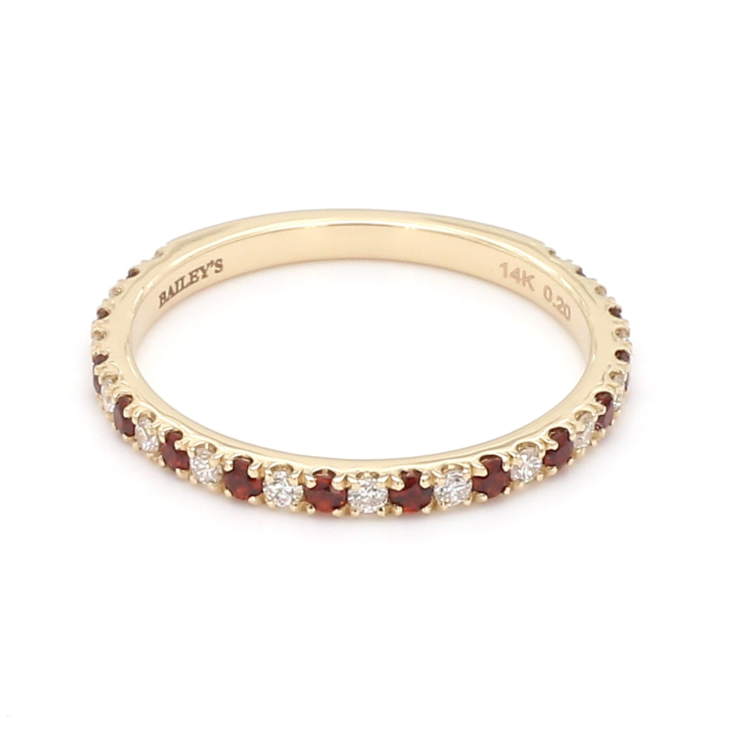 Alternating Garnet Diamond Ring in 14K Yellow Gold, Size 6.5