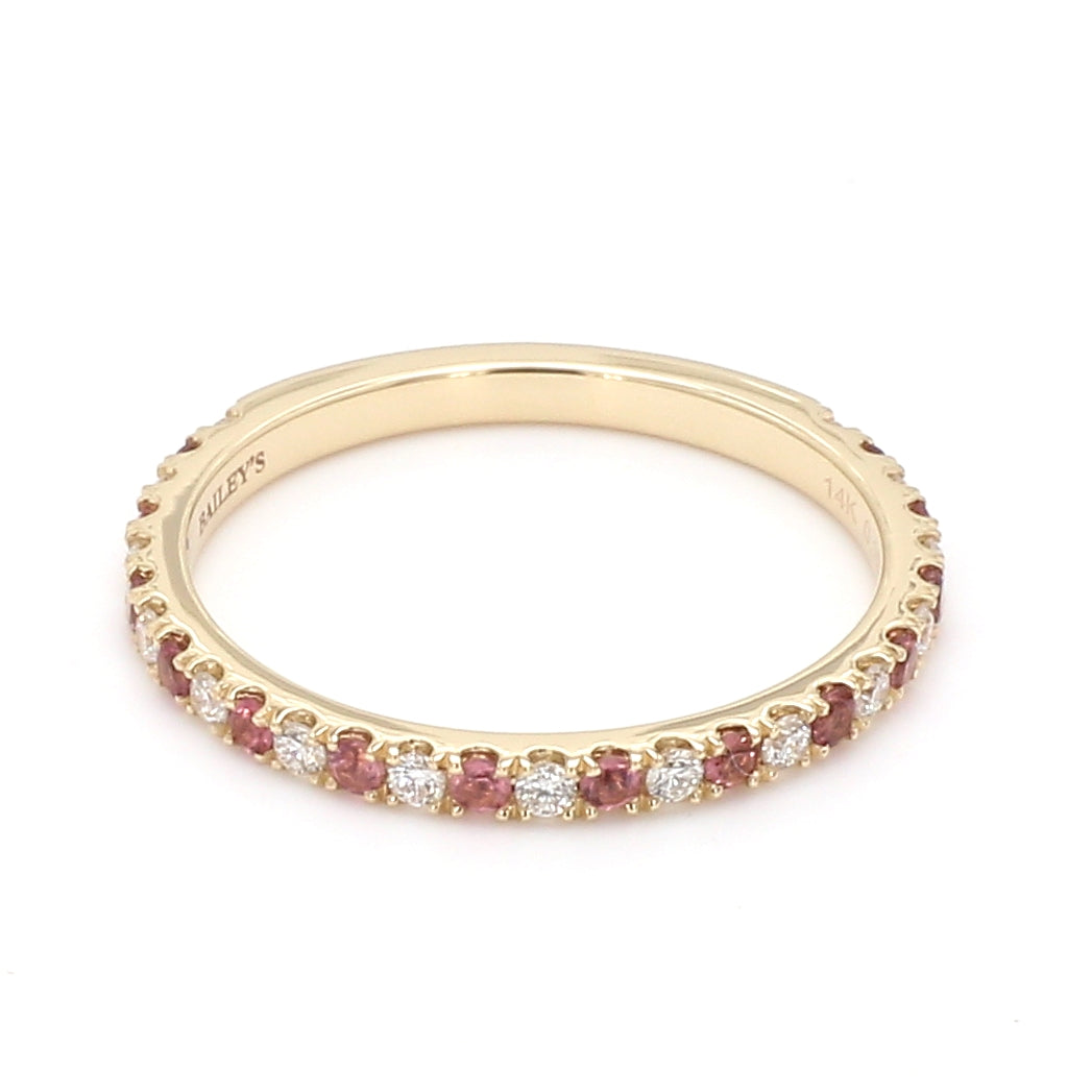 Alternating Pink Tourmaline Diamond Ring in 14K Yellow Gold, Size 6.5
