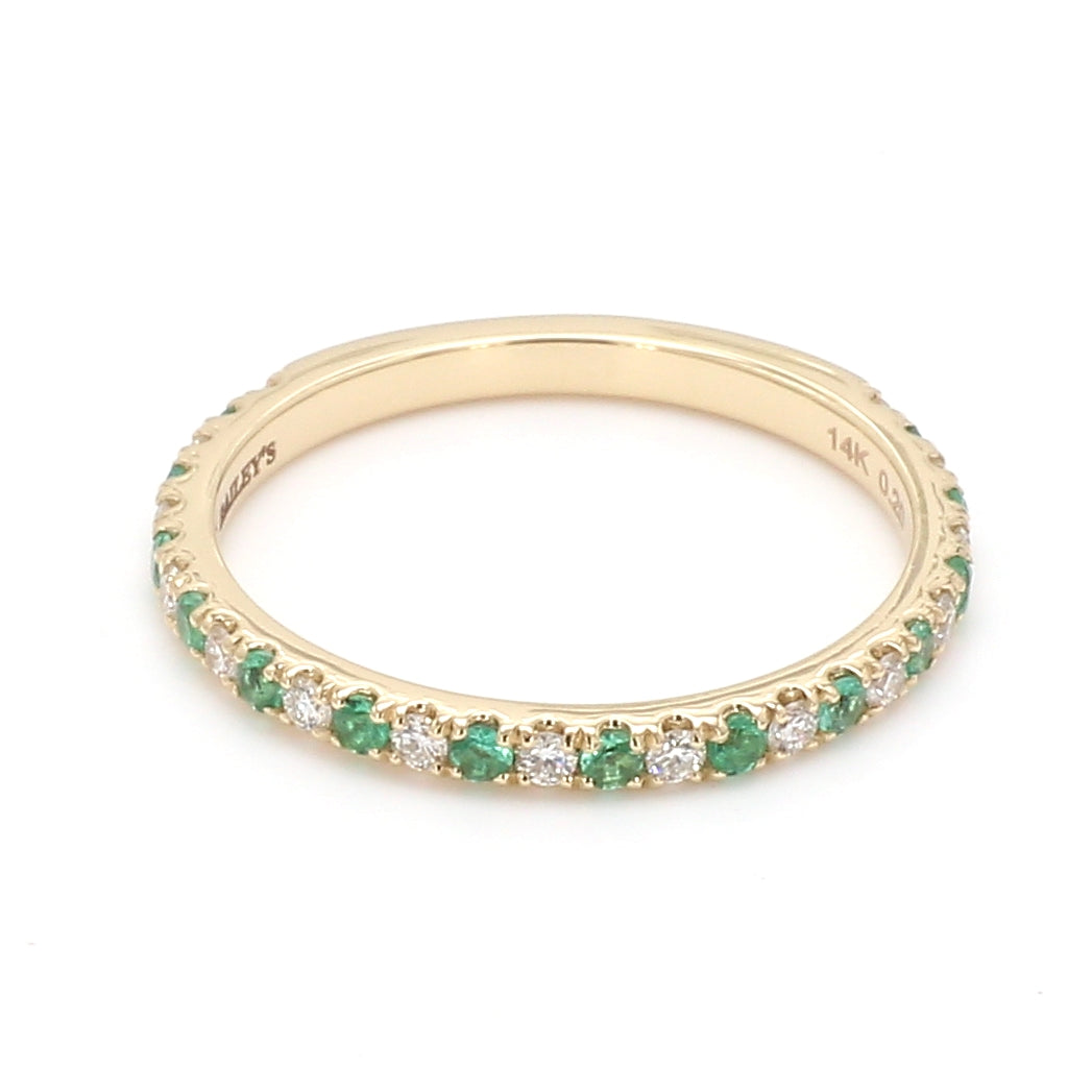 Alternating Emerald Diamond Ring in 14K Yellow Gold, Size 6.5