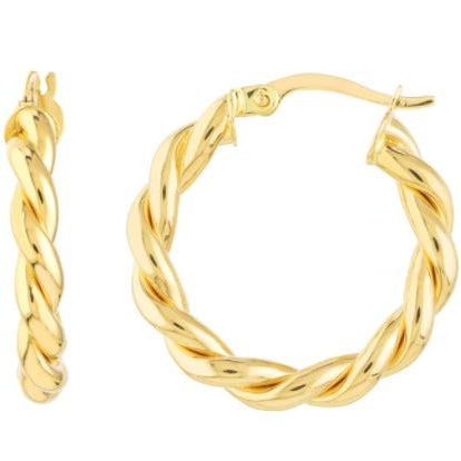 15MM Twist Hoop Earrings in 14K Yellow Gold