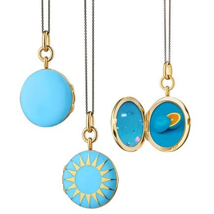 Monica Rich Kosann Turquoise Enamel Round Locket Necklace in 18K Yellow Gold Plated, 17" Length