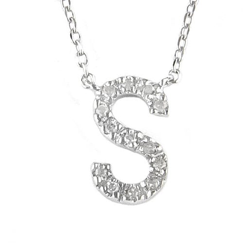 "S" Diamond Initial Pendant Necklace in Sterling Silver