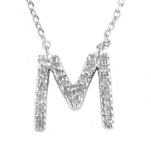"M" Diamond Initial Pendant Necklace in Sterling Silver