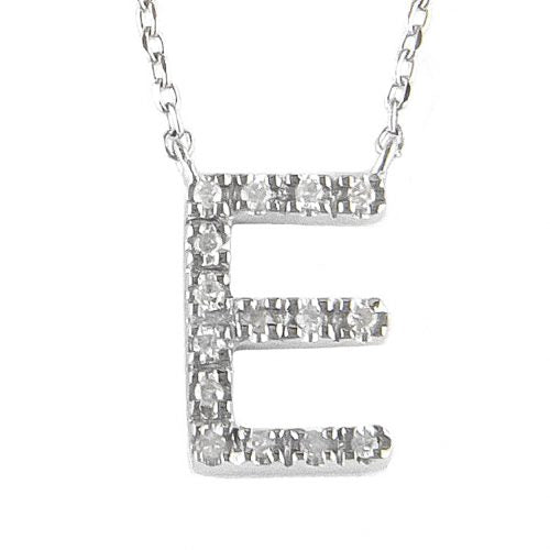 "E" Diamond Initial Pendant Necklace in Sterling Silver
