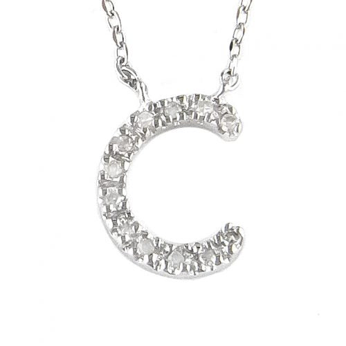 "C" Diamond Initial Pendant Necklace in Sterling Silver