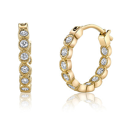 Erica Courtney Bezel Inside Outside Huggie Hoop Earrings in 18K Yellow Gold