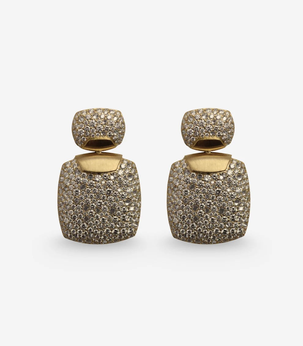 Arunashi Diamond Cushion Drop Earrings in 18K Yellow Gold