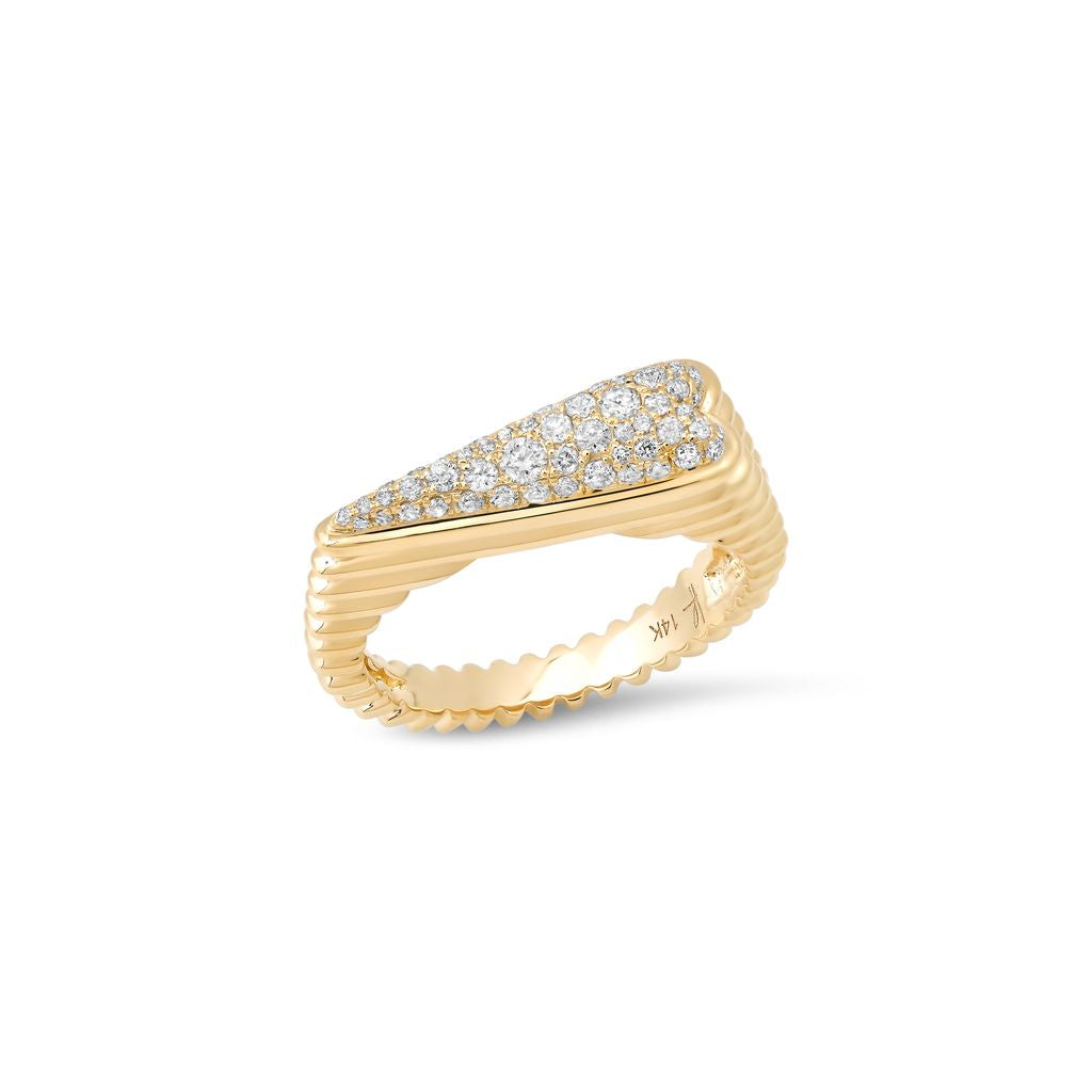 Helena Rose Fluted Pave Diamond Heart Ring in 14K Yellow Gold, Size 7