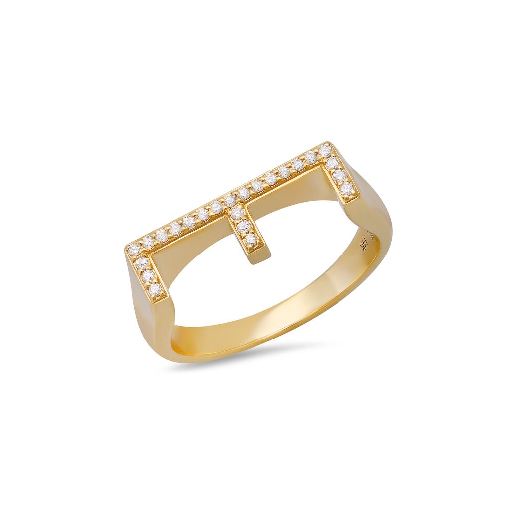 Helena Rose "E" Pave Diamond Initial Ring in 14K Yellow Gold, Size 7
