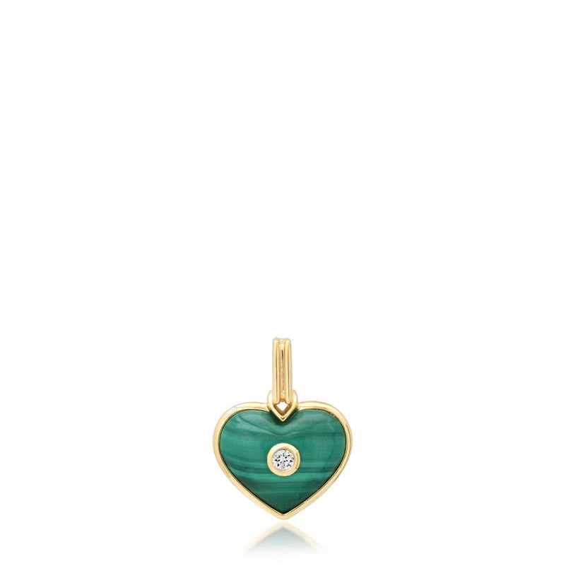Helena Rose Malachite Mini Heart Charm in 14K Yellow Gold