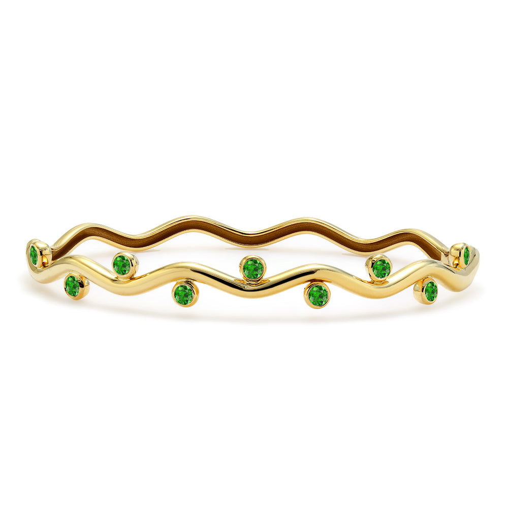 Mark Henry Emerald Riva Wavy Bangle in 18K Yellow Gold