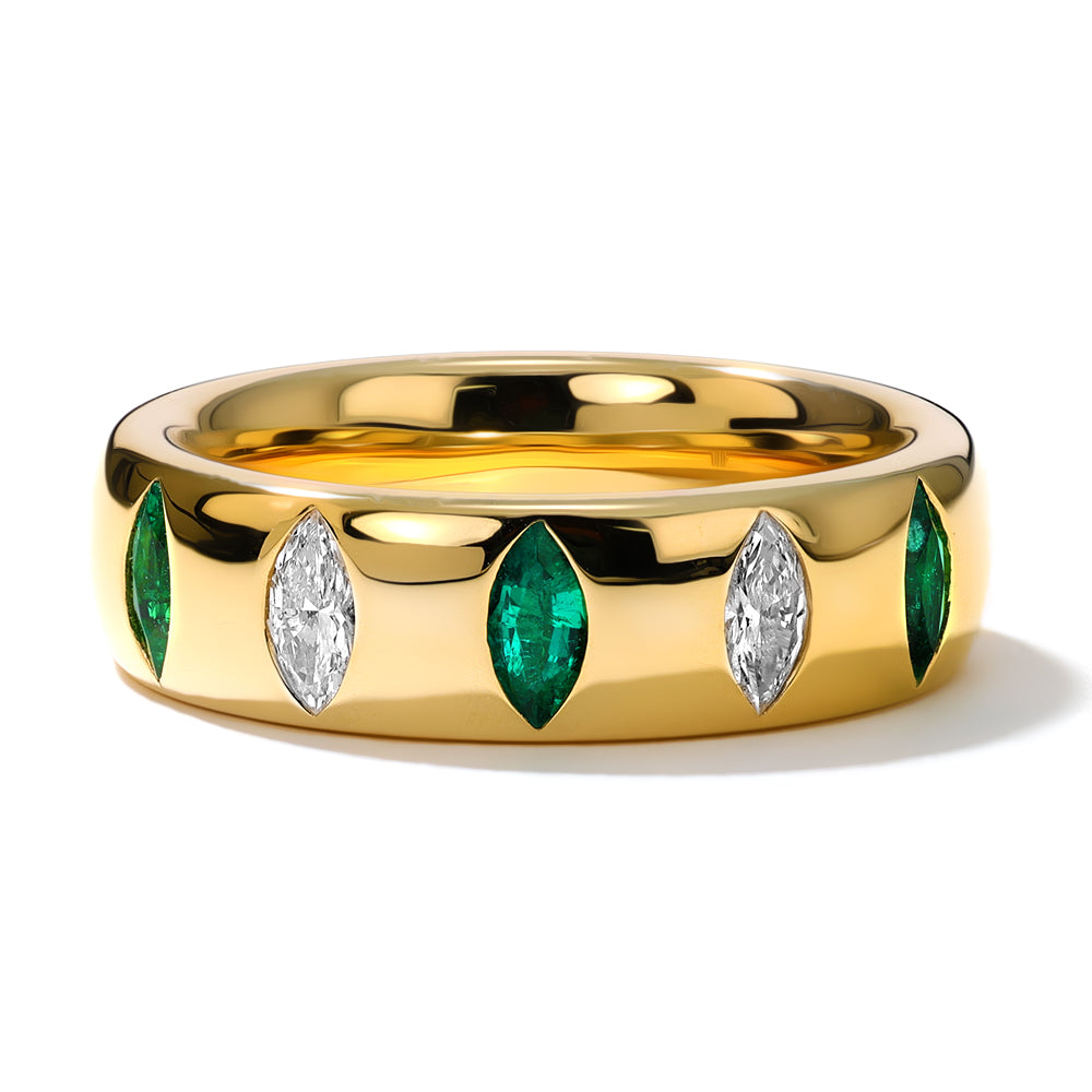 Mark Henry Diamond & Emerald Guardian Ring in 18K Yellow Gold, Size 7