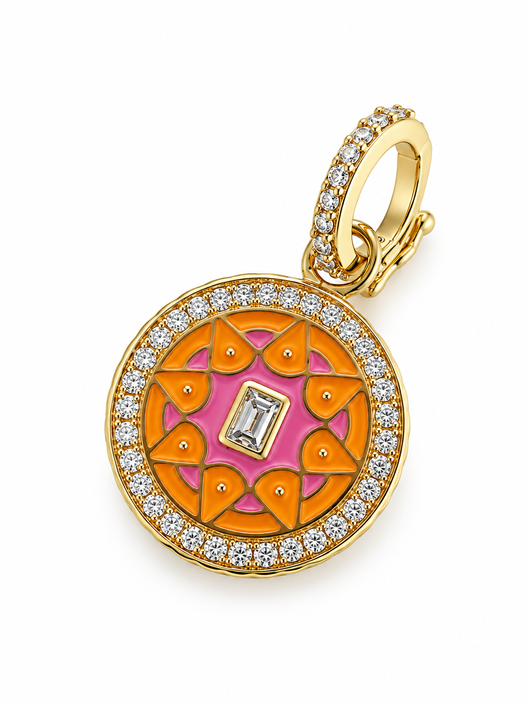 Buddha Mama Mandala Diamond Orange & Pink Pendant in 20K Yellow Gold