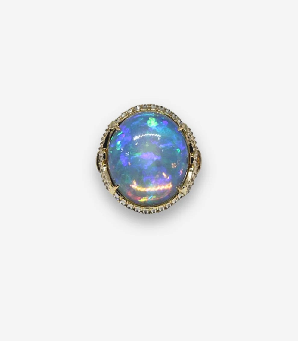 Arunshi Asian Deco Opal Signature Ring in 18K Yellow Gold, Size 7