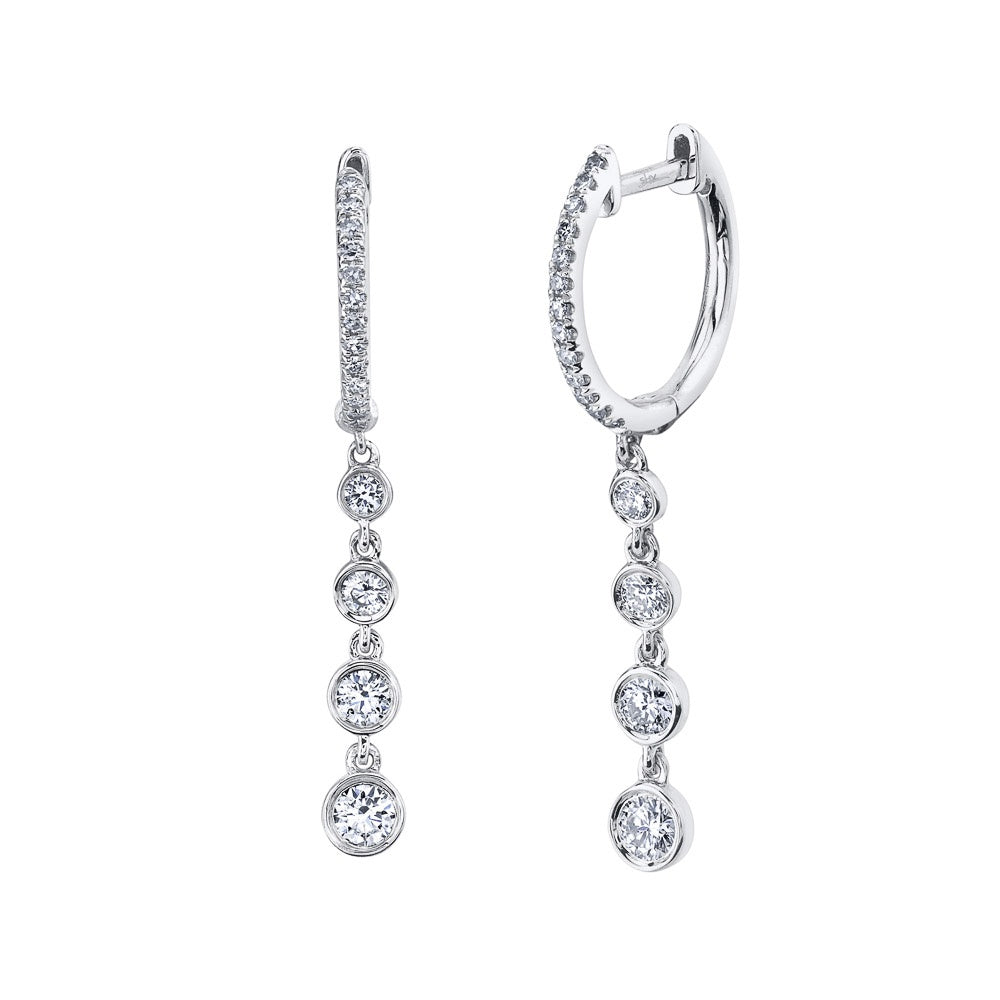 Graduated Bezel Set Diamond Dangle Hoops in 14K White Gold