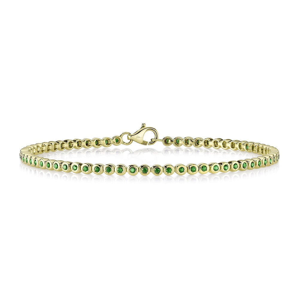 Bezel Set Emerald Tennis Bracelet in 14K Yellow Gold
