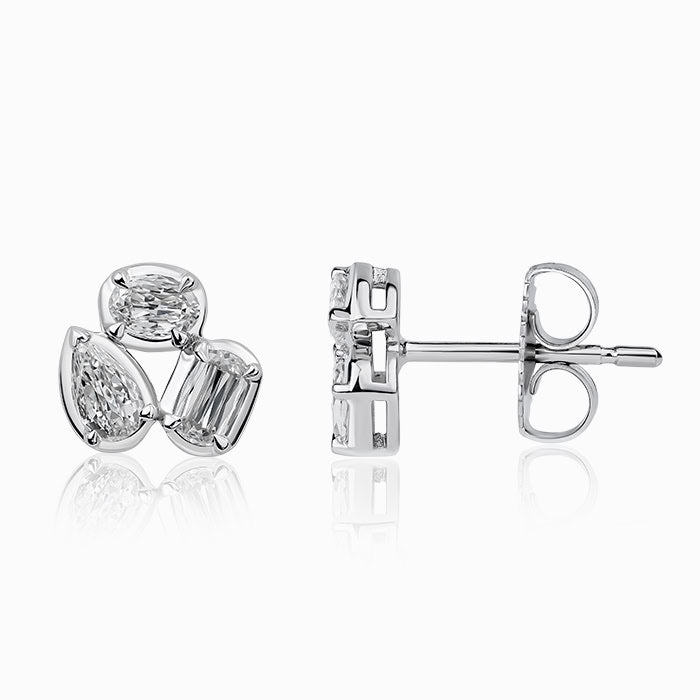 Crisscut NY Love Luxe L'Amour Mixed Shape Diamond Stud Earrings in 14K White Gold