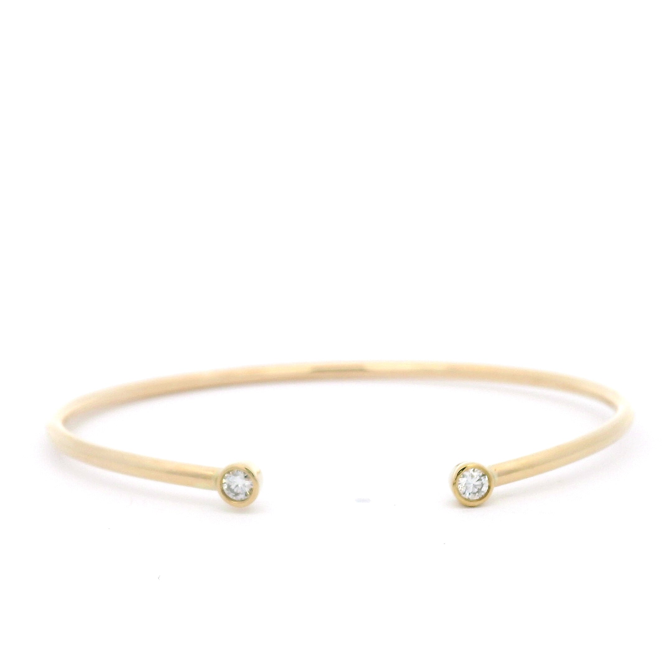 Diamond Bezel Set Cuff Bangle Bracelet in 14K Yellow Gold