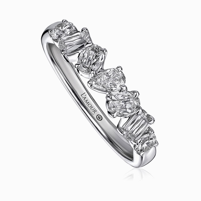 Crisscut NY Love Luxe L'Amour Diamond Multi Shape Band in 14K White Gold, Size 6.5