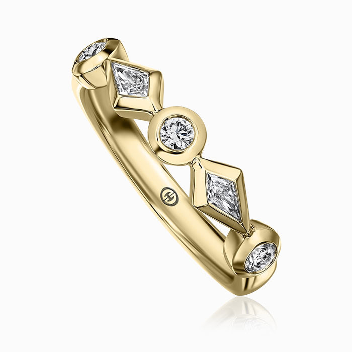 Crisscut NY Love Luxe Kite-Shape & Round Diamond Band in 18K Yellow Gold, Size 6.5