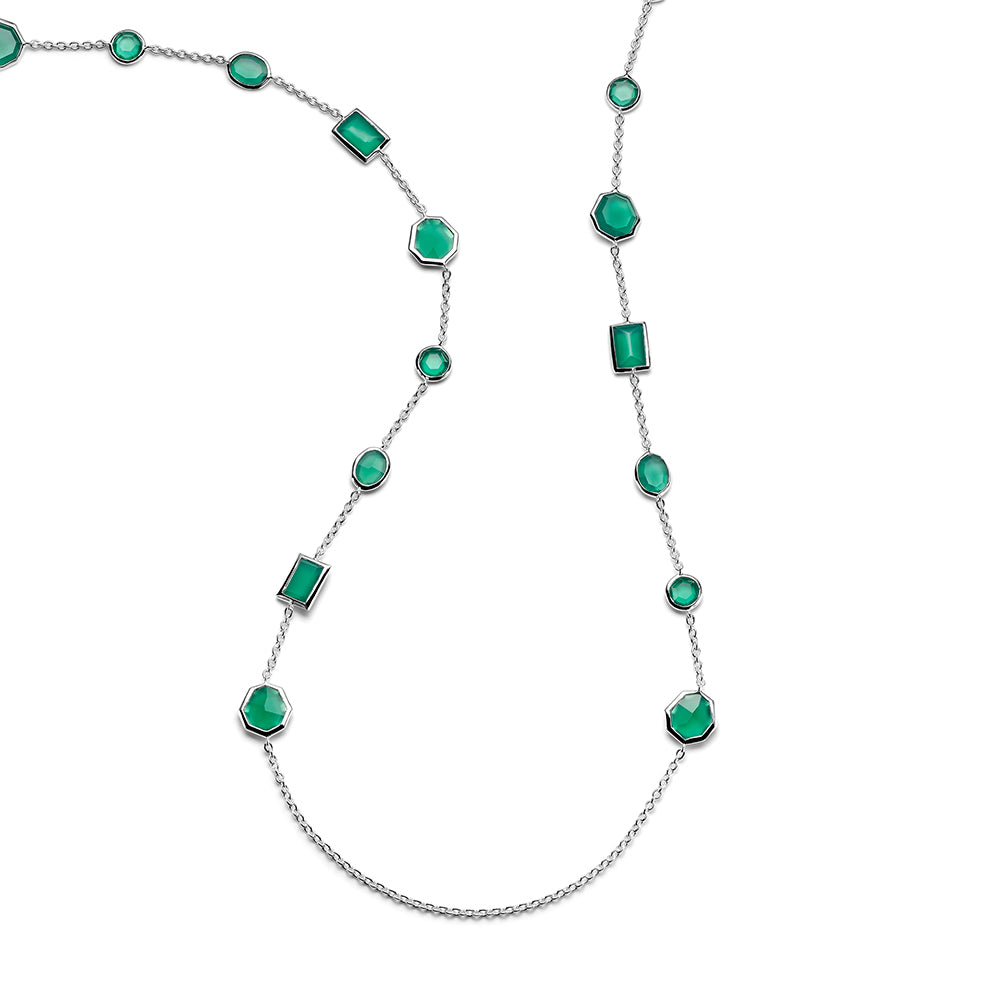 Ippolita Green Agate Mixed-Cut Station Necklace in Sterling Silver