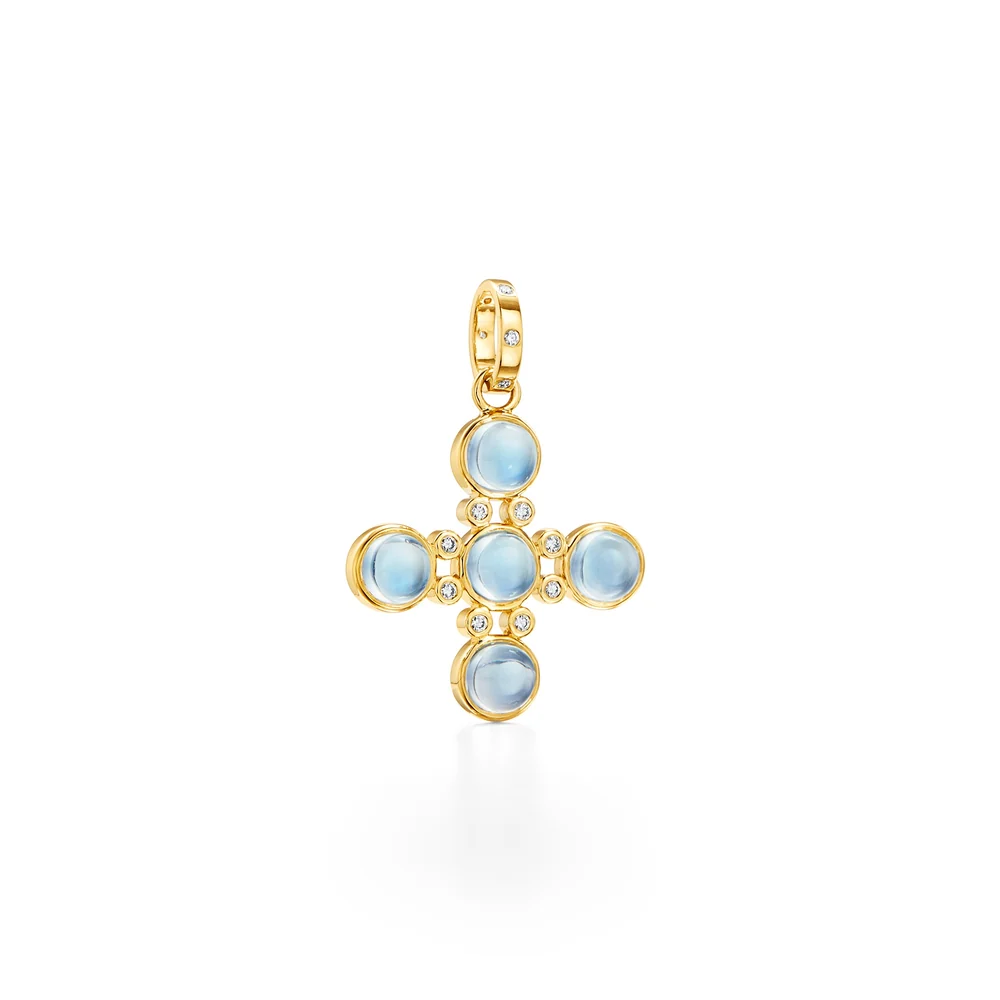 Temple St. Clair Blue Moonstone Four Elements Cross Pendant in 18K Yellow Gold