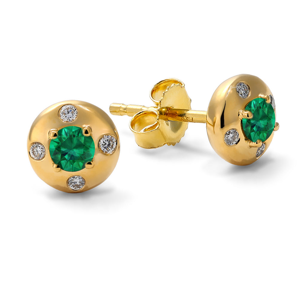 Mark Henry Emerald Aurum Petite Round Studs in 18K Yellow Gold