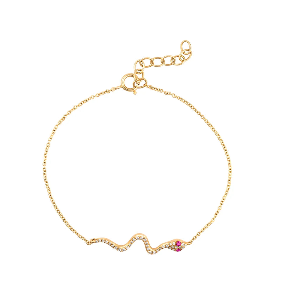 Ruby Snake Station Bracelet in 14K Yellow Gold