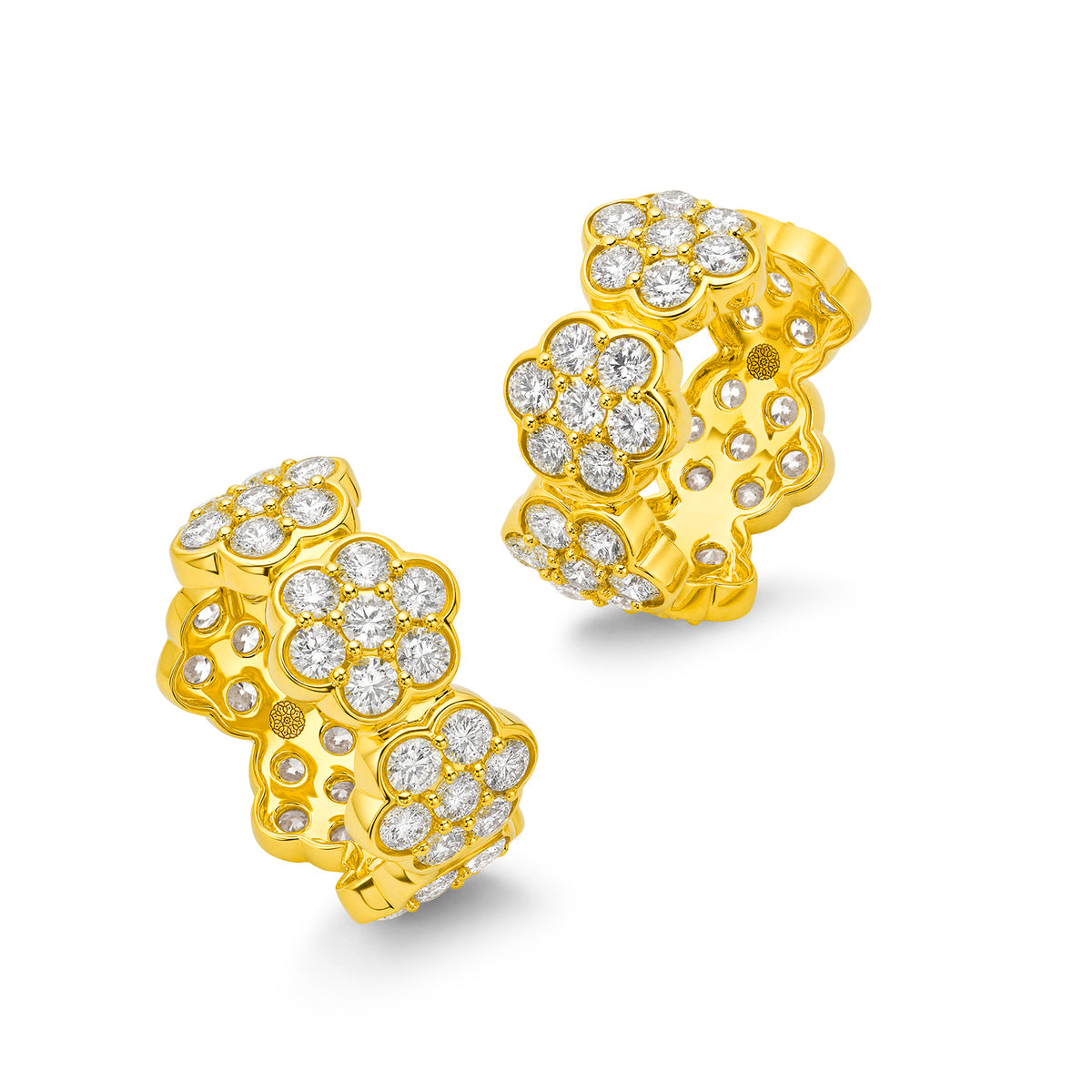 Buddha Mama Diamond Flower Hoops in 20K Yellow Gold